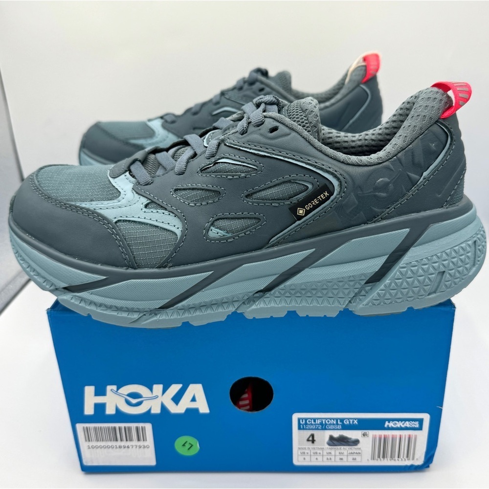 NWT Hoka Clifton Leather Gore-Tex Waterproof Unisex Goblin Stone Blue GBSB shoes
